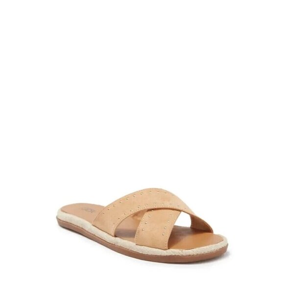 Nordstrom Rack "Phoebe" BNWOT espadrille slide sandal size 6.5 NEW tan studded - Picture 1 of 8